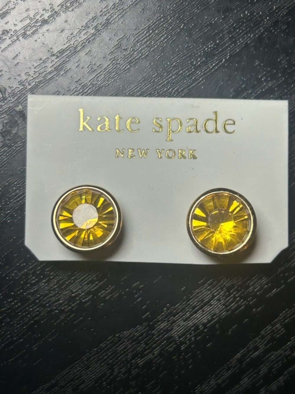 Kate Spade Yellow Crystal Stud Earrings NWT – Gold‑Tone, On Card